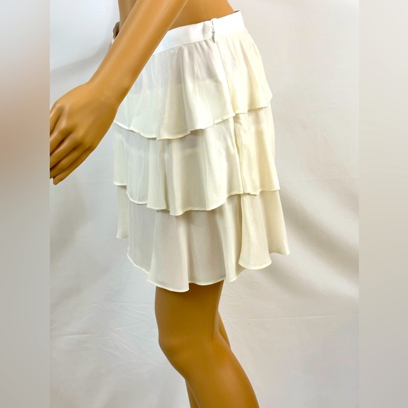 Rebecca Minkoff Cream Silk Tiered Mini Skirt Ribbon Waist Size 4 - Picture 5 of 7